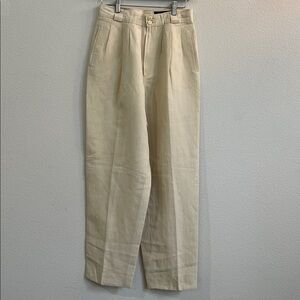Giorgio Sant' Angelo Linen Blend Pleated Wide Tapered Trousers Pants Cream 1O